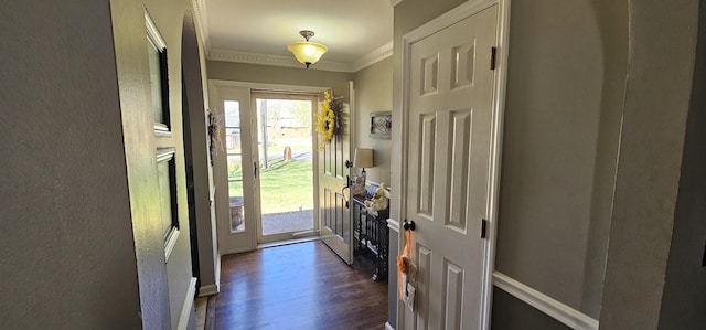 175 Travis Trl, Mcminnville, TN 37110 - doorway to outside featuring ornamental molding and dark wood-style floors