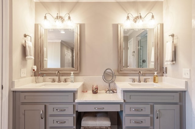 full bathroom featuring vanity and crown molding