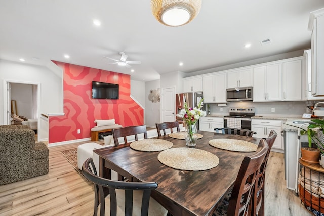 923 Long Train Aly, Antioch, TN 37013 - dining space with recessed lighting, baseboards, light wood finished floors, visible vents, and a ceiling fan