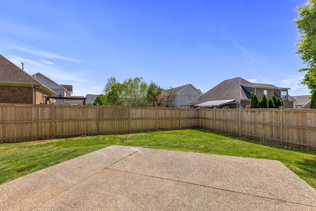 view of yard with a patio area and a fenced backyard