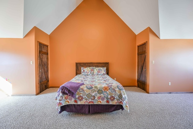 576 Ridgeway Dr, Sugar Tree, TN 38380 - carpeted bedroom featuring high vaulted ceiling and baseboards