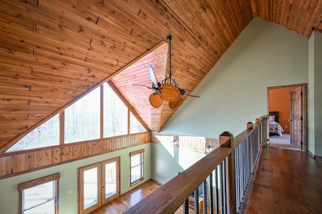 576 Ridgeway Dr, Sugar Tree, TN 38380 - corridor featuring high vaulted ceiling, wood finished floors, a healthy amount of sunlight, and wooden ceiling