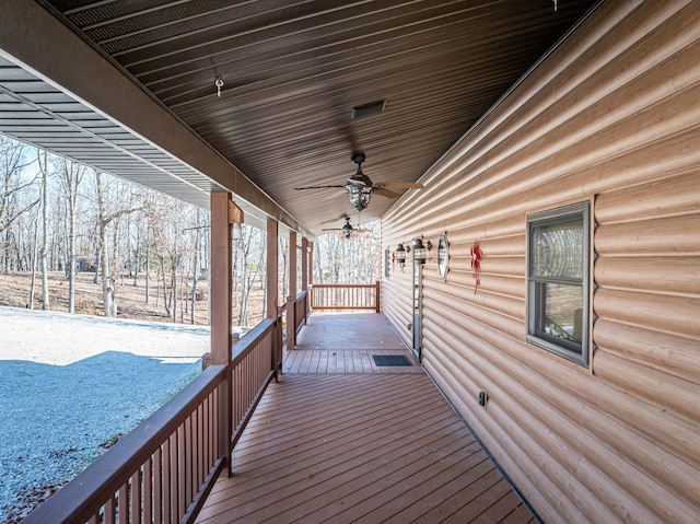 576 Ridgeway Dr, Sugar Tree, TN 38380 - wooden terrace with covered porch and a ceiling fan