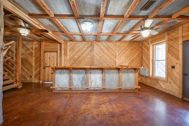 576 Ridgeway Dr, Sugar Tree, TN 38380 - additional living space featuring a ceiling fan, a wall unit AC, and wood walls