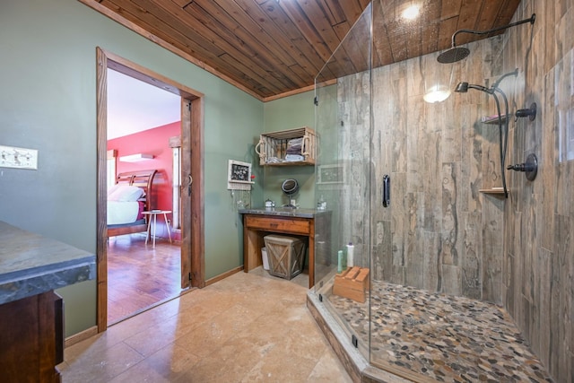576 Ridgeway Dr, Sugar Tree, TN 38380 - full bathroom with wooden ceiling and a shower stall