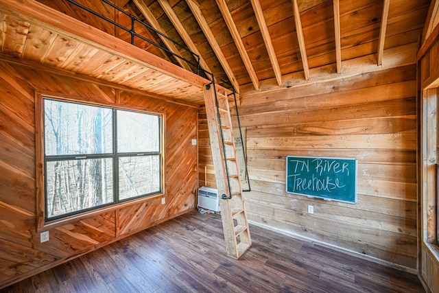 576 Ridgeway Dr, Sugar Tree, TN 38380 - unfurnished room with wood ceiling, vaulted ceiling with beams, wooden walls, and wood finished floors