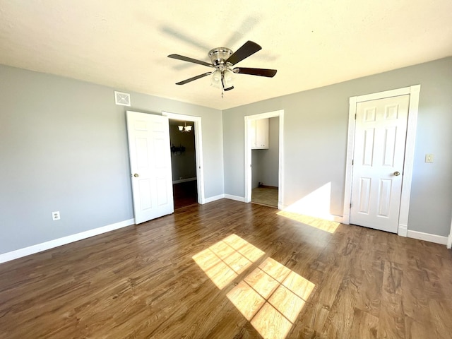 1088 Poole Mill Rd, Crofton, KY 42217 - unfurnished bedroom featuring a ceiling fan, visible vents, baseboards, and wood finished floors