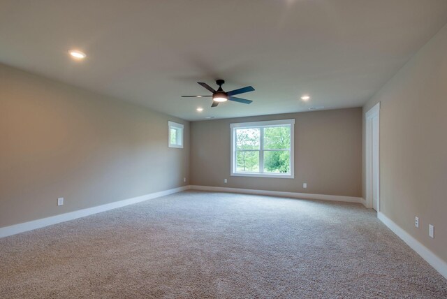 1151 Canaan Rd, Columbia, TN 38401 - empty room featuring a ceiling fan, light carpet, baseboards, and recessed lighting
