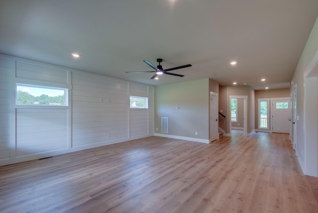 1151 Canaan Rd, Columbia, TN 38401 - spare room with recessed lighting, light wood finished floors, baseboards, stairs, and ceiling fan