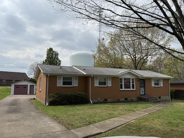 106 W Park Dr, Clarksville, TN 37043 - view of front of home featuring brick siding, a garage, a front yard, crawl space, and an outdoor structure