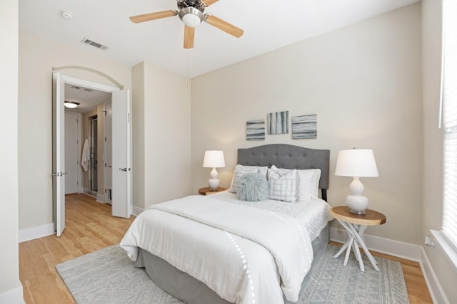 2600 Hillsboro Pike Unit 204, Nashville, TN 37212 - bedroom featuring baseboards, ceiling fan, visible vents, and light wood-type flooring