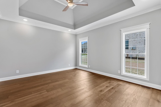 1121 Joe Martin Ln, Lebanon, TN 37087 - spare room with baseboards, dark wood-style flooring, ceiling fan, and a raised ceiling