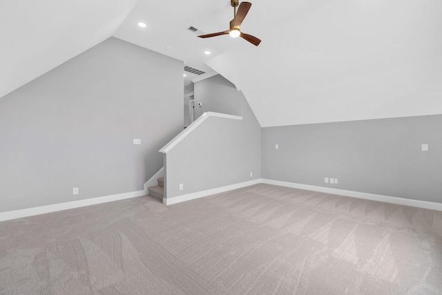 1121 Joe Martin Ln, Lebanon, TN 37087 - additional living space featuring vaulted ceiling, baseboards, carpet floors, visible vents, and ceiling fan