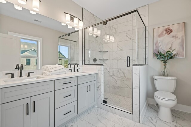 205 Charlotte Everly Cir, Hendersonville, TN 37075 - full bathroom with marble finish floor, visible vents, a sink, and toilet