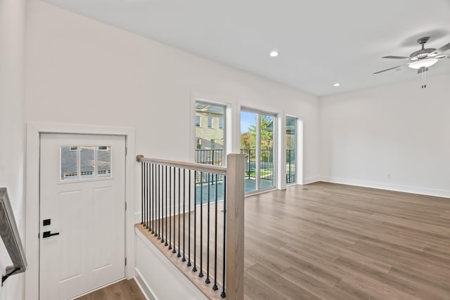 205 Charlotte Everly Cir, Hendersonville, TN 37075 - doorway to outside with a ceiling fan, recessed lighting, baseboards, and wood finished floors