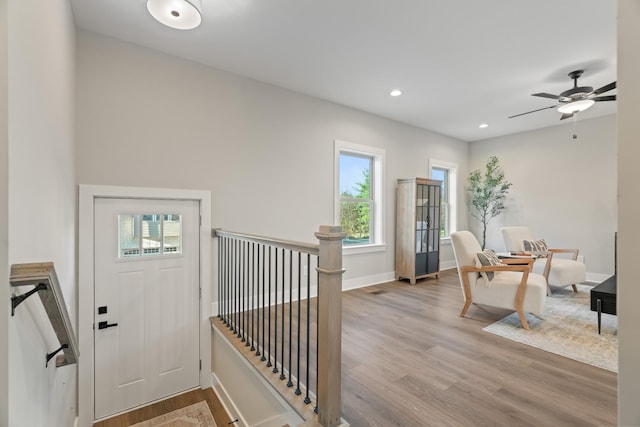 205 Charlotte Everly Cir, Hendersonville, TN 37075 - foyer entrance featuring baseboards, ceiling fan, wood finished floors, and recessed lighting