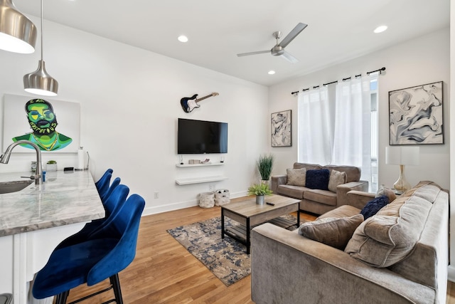 1930D Herman St, Nashville, TN 37208 - living room with a ceiling fan, recessed lighting, baseboards, and light wood-type flooring