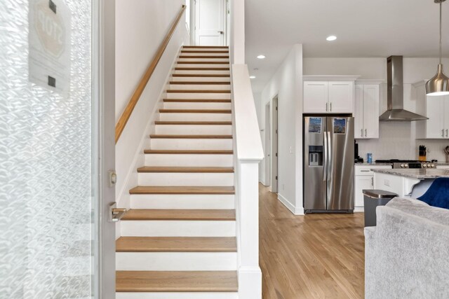1930D Herman St, Nashville, TN 37208 - staircase with wood finished floors and recessed lighting