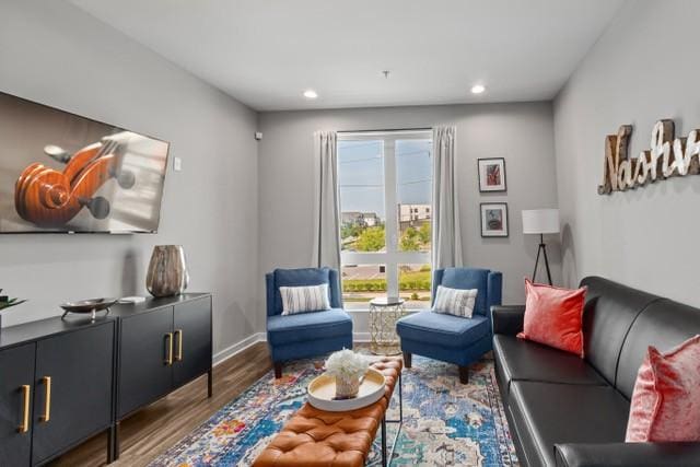 5403 Centennial Blvd Unit 203, Nashville, TN 37209 - living room featuring baseboards, wood finished floors, and recessed lighting