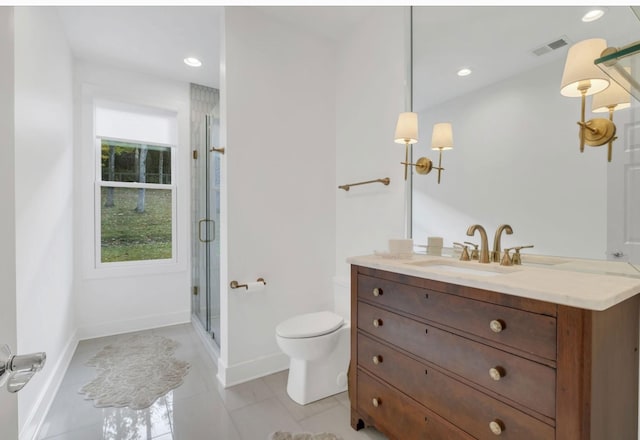 915 Overton Lea Rd, Nashville, TN 37220 - bathroom featuring vanity, a stall shower, recessed lighting, and tile patterned floors