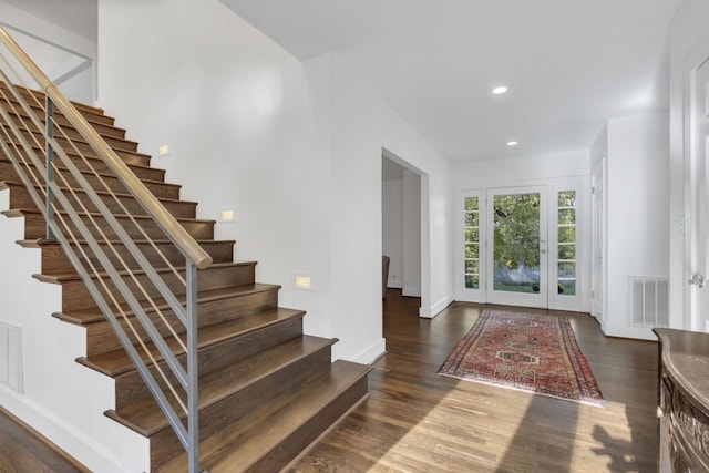 915 Overton Lea Rd, Nashville, TN 37220 - foyer featuring stairs, wood finished floors, and recessed lighting