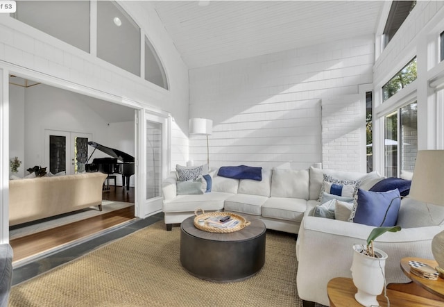 915 Overton Lea Rd, Nashville, TN 37220 - living room featuring high vaulted ceiling and wood finished floors