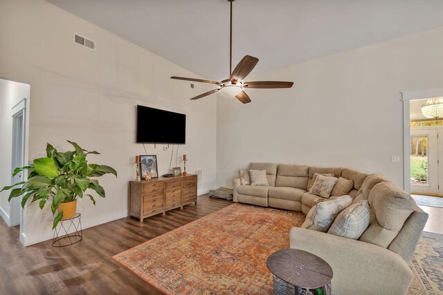 230 Anchor Dr, Waverly, TN 37185 - living area featuring baseboards, visible vents, wood finished floors, and ceiling fan