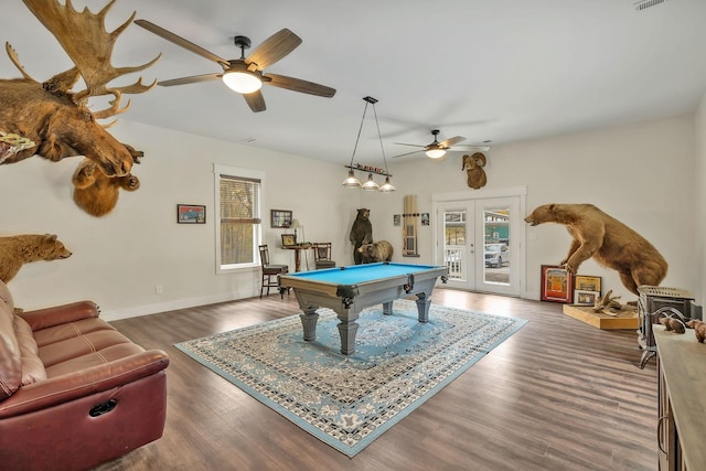 230 Anchor Dr, Waverly, TN 37185 - recreation room with pool table, a wealth of natural light, wood finished floors, and a ceiling fan