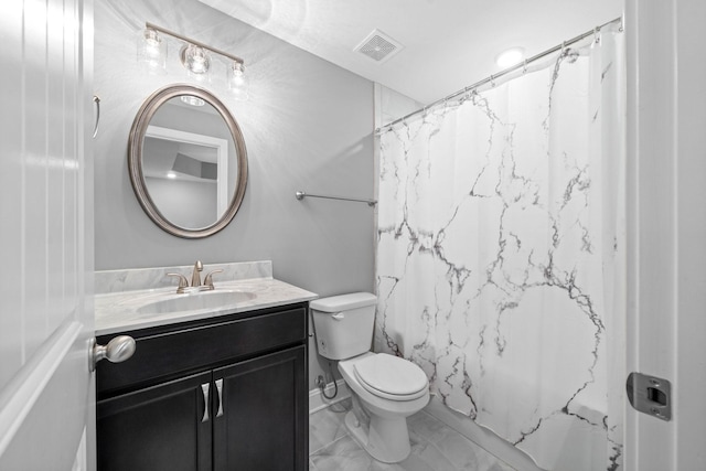 2263 Allen Griffey Ct, Clarksville, TN 37042 - full bath with toilet, marble finish floor, visible vents, curtained shower, and vanity
