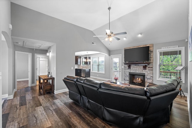 2263 Allen Griffey Ct, Clarksville, TN 37042 - living room with a healthy amount of sunlight, attic access, ceiling fan, and dark wood-style floors