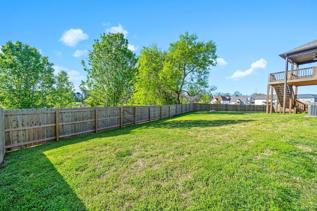 2263 Allen Griffey Ct, Clarksville, TN 37042 - view of yard with stairway, a wooden deck, a fenced backyard, and central air condition unit