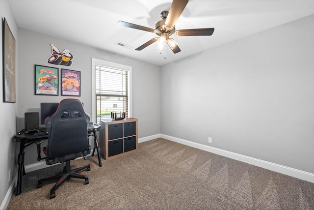 2263 Allen Griffey Ct, Clarksville, TN 37042 - office area with baseboards, carpet flooring, visible vents, and a ceiling fan