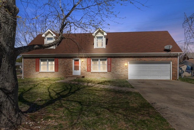 1571 Barrett Dr, Clarksville, TN 37043 - new england style home with driveway, a front yard, brick siding, a shingled roof, and a garage