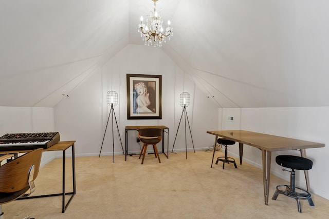 409 Cunniff Pkwy, Goodlettsville, TN 37072 - office space featuring light colored carpet, vaulted ceiling, baseboards, and a chandelier