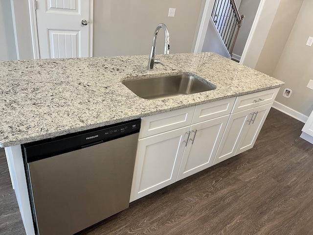 967 Horse Mountain Rd Unit 6G, Shelbyville, TN 37160 - kitchen with dark wood-style flooring, a sink, light stone countertops, and stainless steel dishwasher