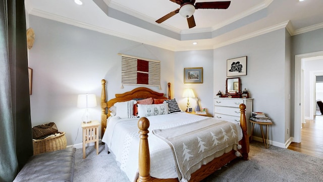 510 Castleview Dr, Lebanon, TN 37087 - bedroom featuring ornamental molding, carpet, baseboards, a raised ceiling, and a ceiling fan