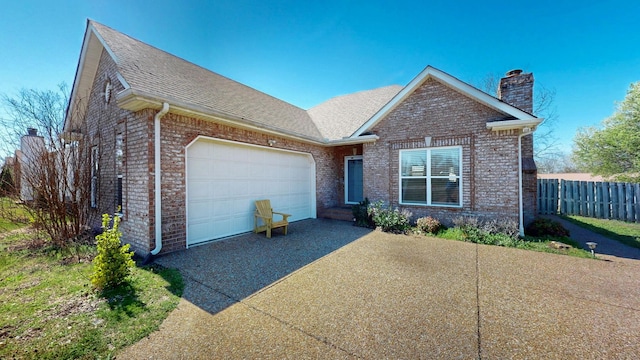 510 Castleview Dr, Lebanon, TN 37087 - ranch-style home featuring fence, a chimney, an attached garage, brick siding, and driveway
