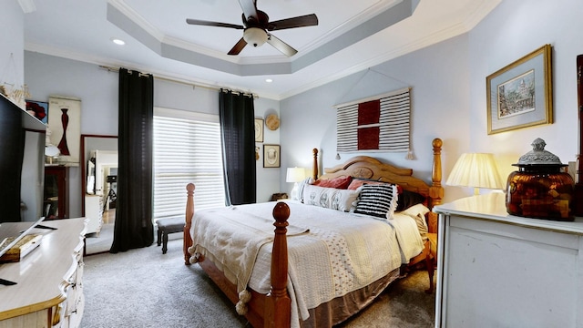 510 Castleview Dr, Lebanon, TN 37087 - carpeted bedroom with ornamental molding, recessed lighting, a ceiling fan, and a raised ceiling