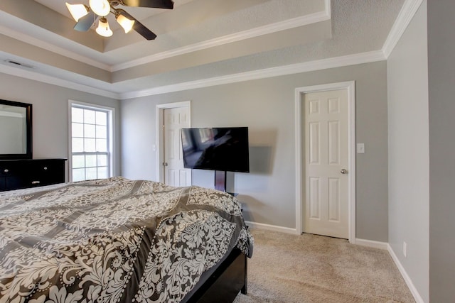 4425 Taylor Hall Ln, Adams, TN 37010 - bedroom featuring ornamental molding, carpet, baseboards, a raised ceiling, and visible vents