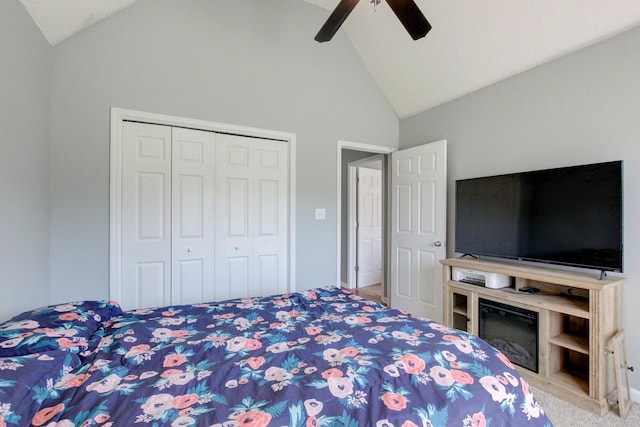 4425 Taylor Hall Ln, Adams, TN 37010 - unfurnished bedroom featuring vaulted ceiling, a closet, ceiling fan, and carpet floors