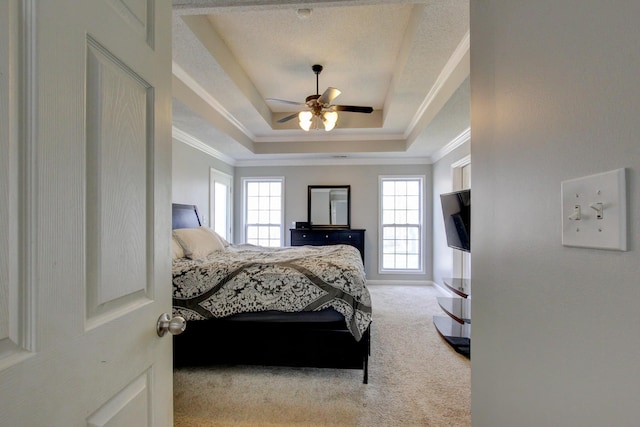 4425 Taylor Hall Ln, Adams, TN 37010 - carpeted bedroom with baseboards, a tray ceiling, a ceiling fan, and ornamental molding
