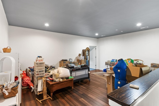 game room featuring wood finished floors and recessed lighting