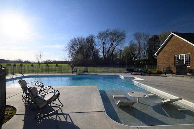 view of pool featuring fence, a patio, and a fenced in pool