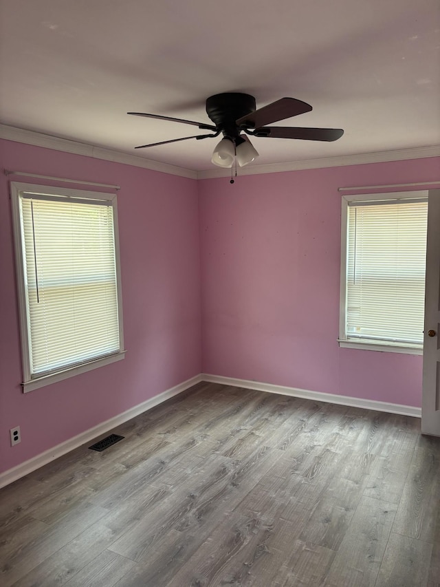 2996 Verona Caney Rd, Lewisburg, TN 37091 - unfurnished room featuring a ceiling fan, wood finished floors, plenty of natural light, ornamental molding, and baseboards