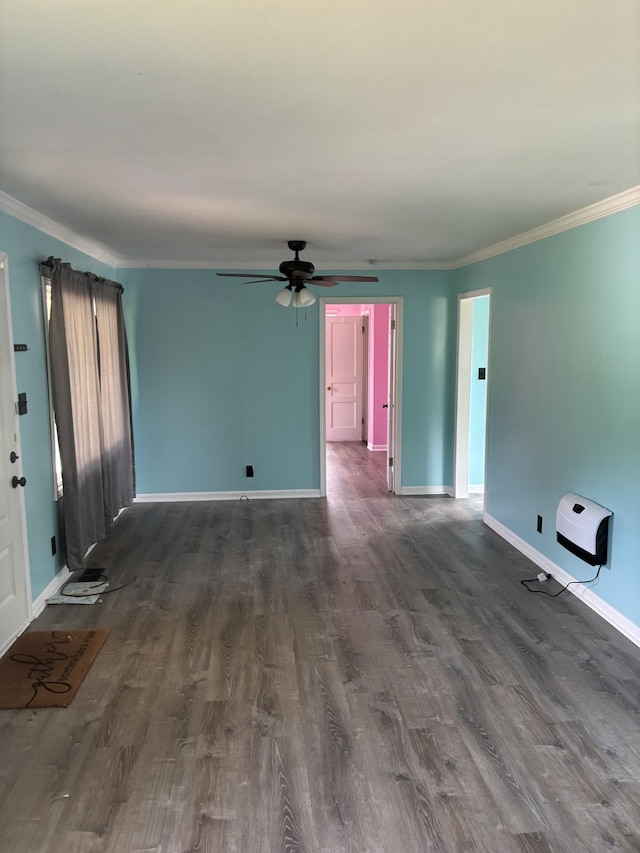 2996 Verona Caney Rd, Lewisburg, TN 37091 - unfurnished room with dark wood-style floors, baseboards, ceiling fan, crown molding, and heating unit