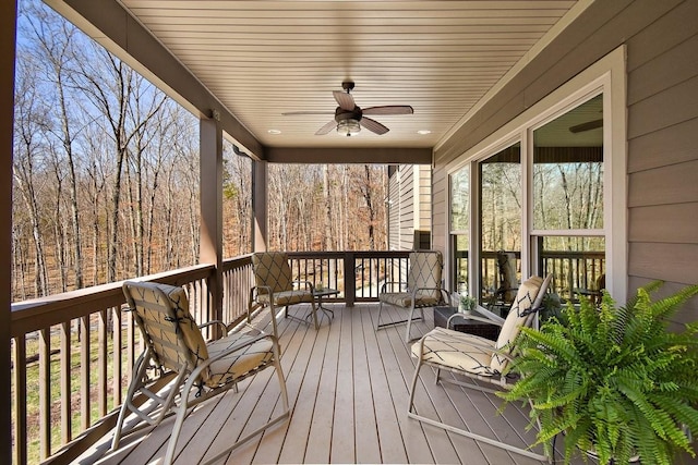 1748 Riverhaven Dr, Adams, TN 37010 - wooden deck featuring a wooded view and ceiling fan