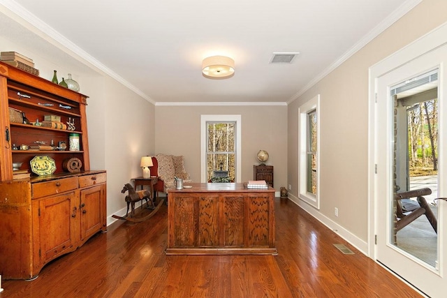 1748 Riverhaven Dr, Adams, TN 37010 - office area featuring dark wood finished floors, a wealth of natural light, and visible vents