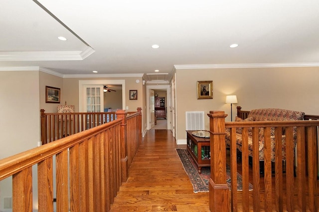 1748 Riverhaven Dr, Adams, TN 37010 - corridor with an upstairs landing, light wood-type flooring, recessed lighting, ornamental molding, and visible vents