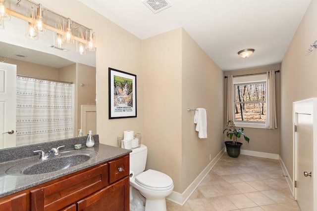 1748 Riverhaven Dr, Adams, TN 37010 - full bathroom with tile patterned floors, toilet, vanity, baseboards, and visible vents