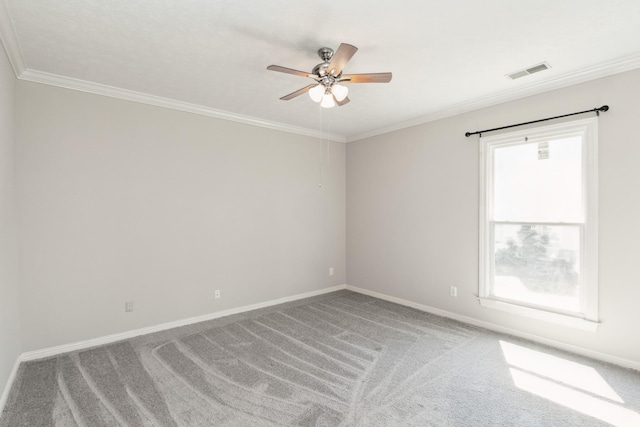 102 Highland Rdg, Hendersonville, TN 37075 - carpeted spare room featuring baseboards, visible vents, ceiling fan, and ornamental molding